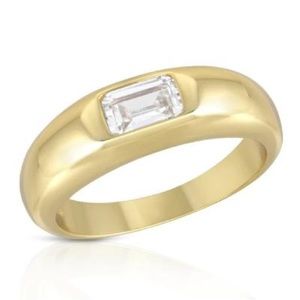 Elizabeth Stone Dome Ring With Baguette Center